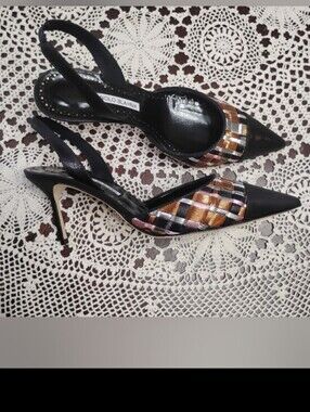 NWOB Manolo Blahnik Multi Woven Cap-Toe Slingback Pumps 👠 Eur 39